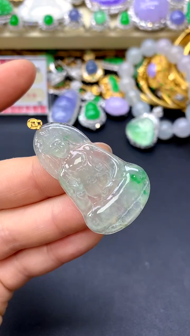 颈饰18K金镶嵌翡翠192-中国好珍宝