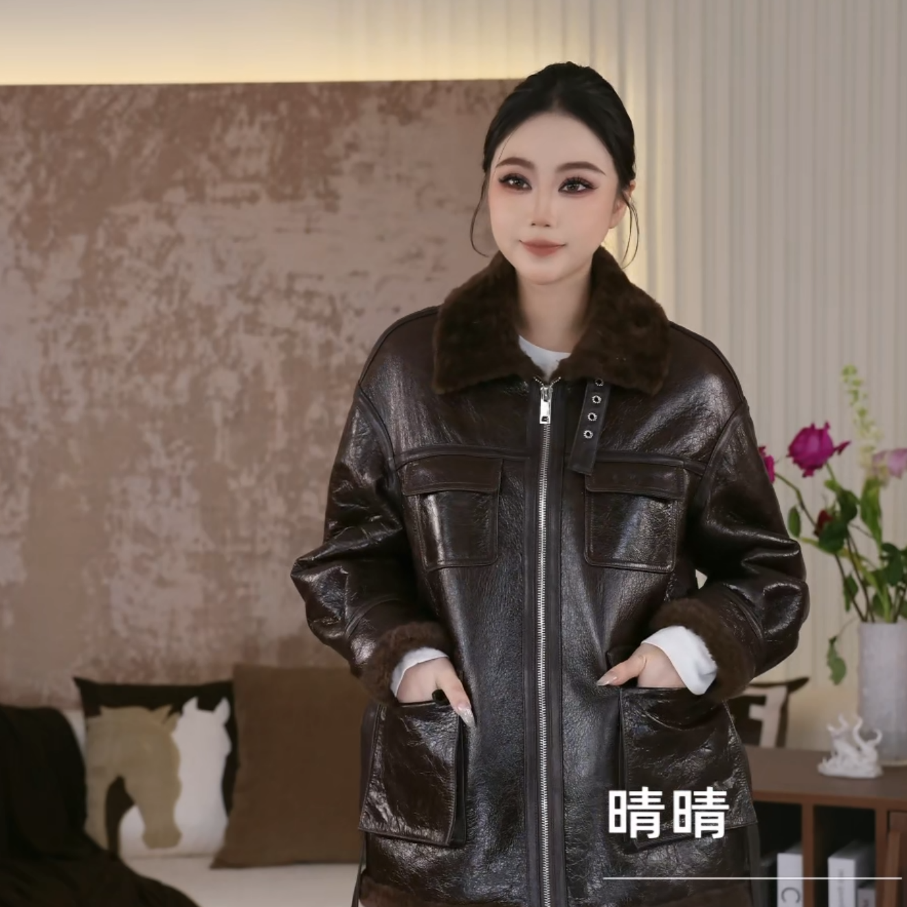 【晴晴推荐】25FW 1113 美利奴原生态油蜡翡冷翠皮毛一体皮草外套