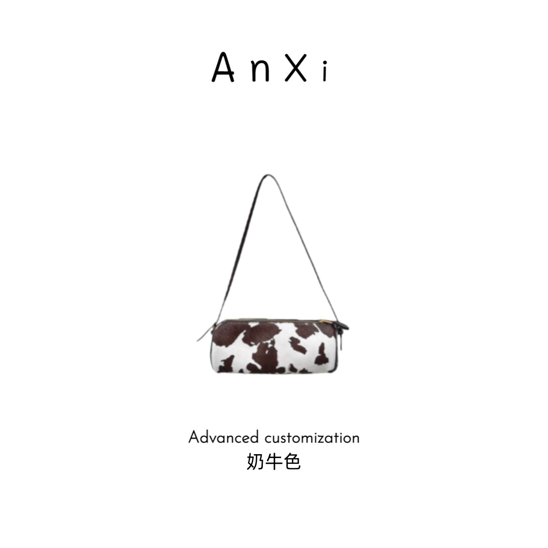 anxi-  奶牛纹胎牛毛皮 羊皮腋下圆筒包 手拎包单肩斜挎包
