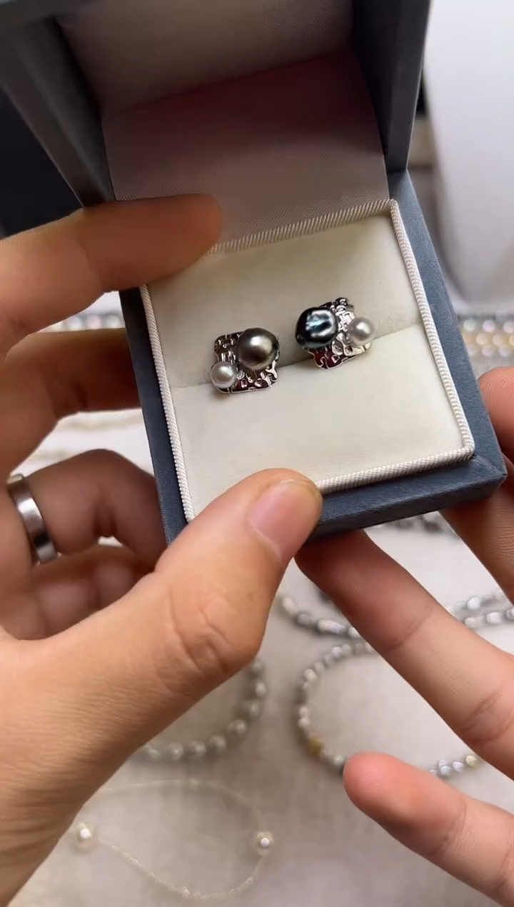 银S925镶嵌耳饰海水珍珠珍珠