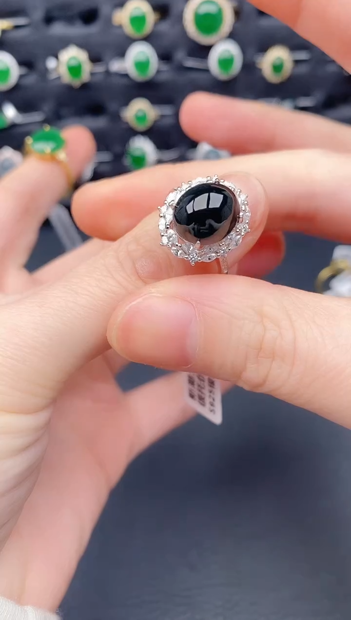 银S925镶嵌戒指翡翠天然a货翡翠415