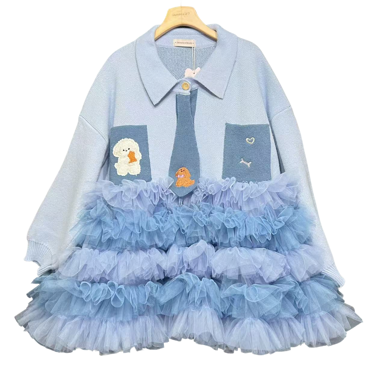 5530珍珍优搭设计师款拼接网纱毛衣名媛风轻奢风网红炸街潮显瘦