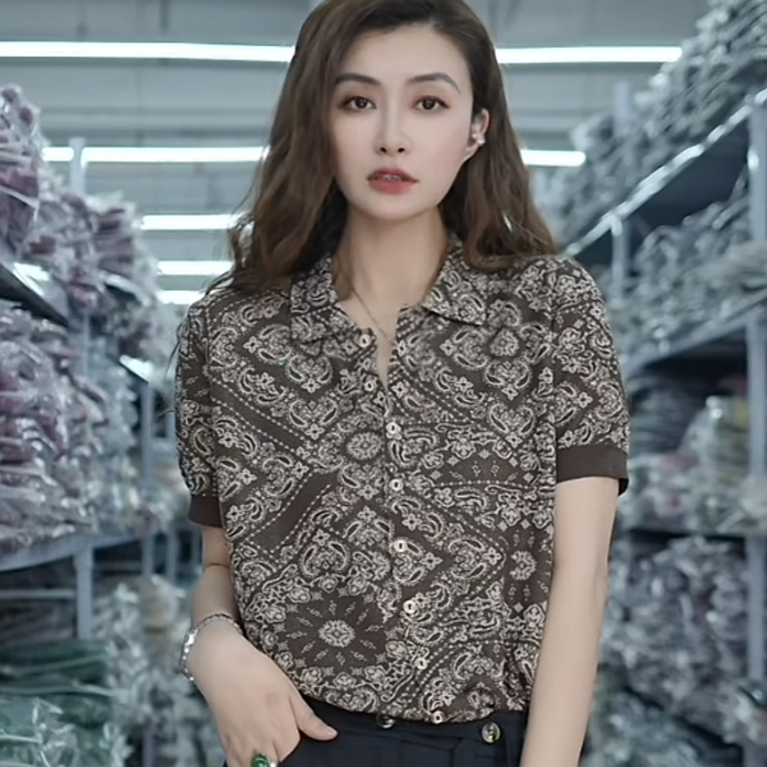 【例畔精选】2025新款时尚经典气质复古老花翻领高级针织开衫A624#