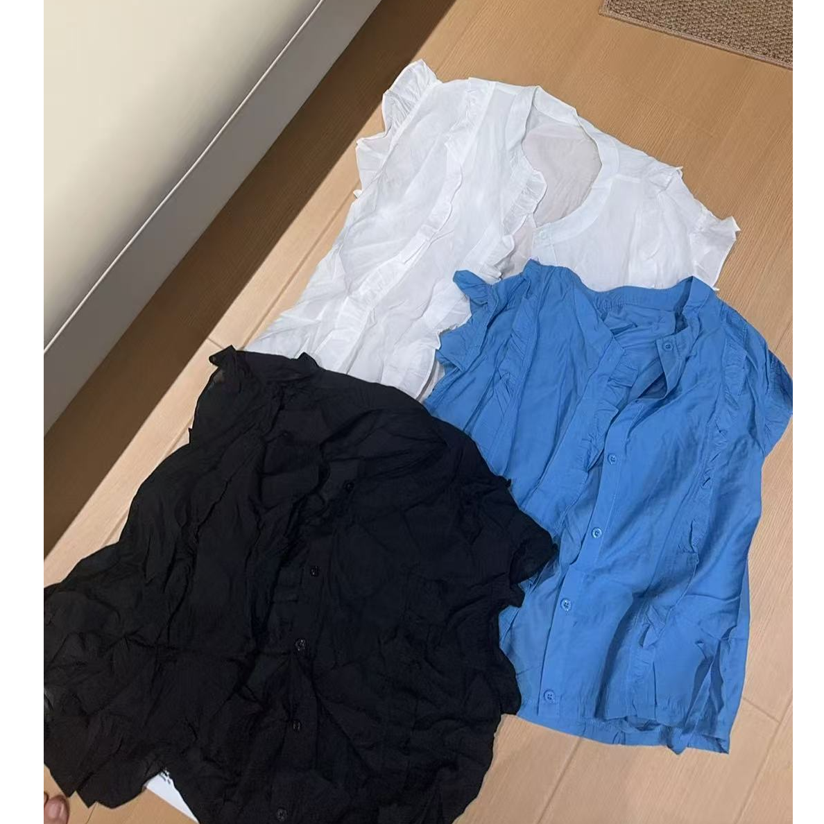 【文乐乐】夏季新款韩版个性花边款时尚休闲潮流减龄衬衫88941