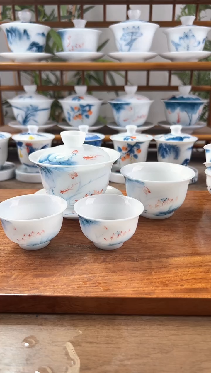 全品高冰蓝莲180ml三才盖碗+压手杯1个+中和顺杯2个
