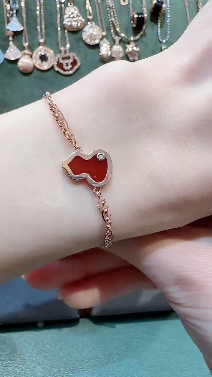 【闪购商品】玛瑙/玉髓手链18K金镶嵌18K金钻石葫芦手链