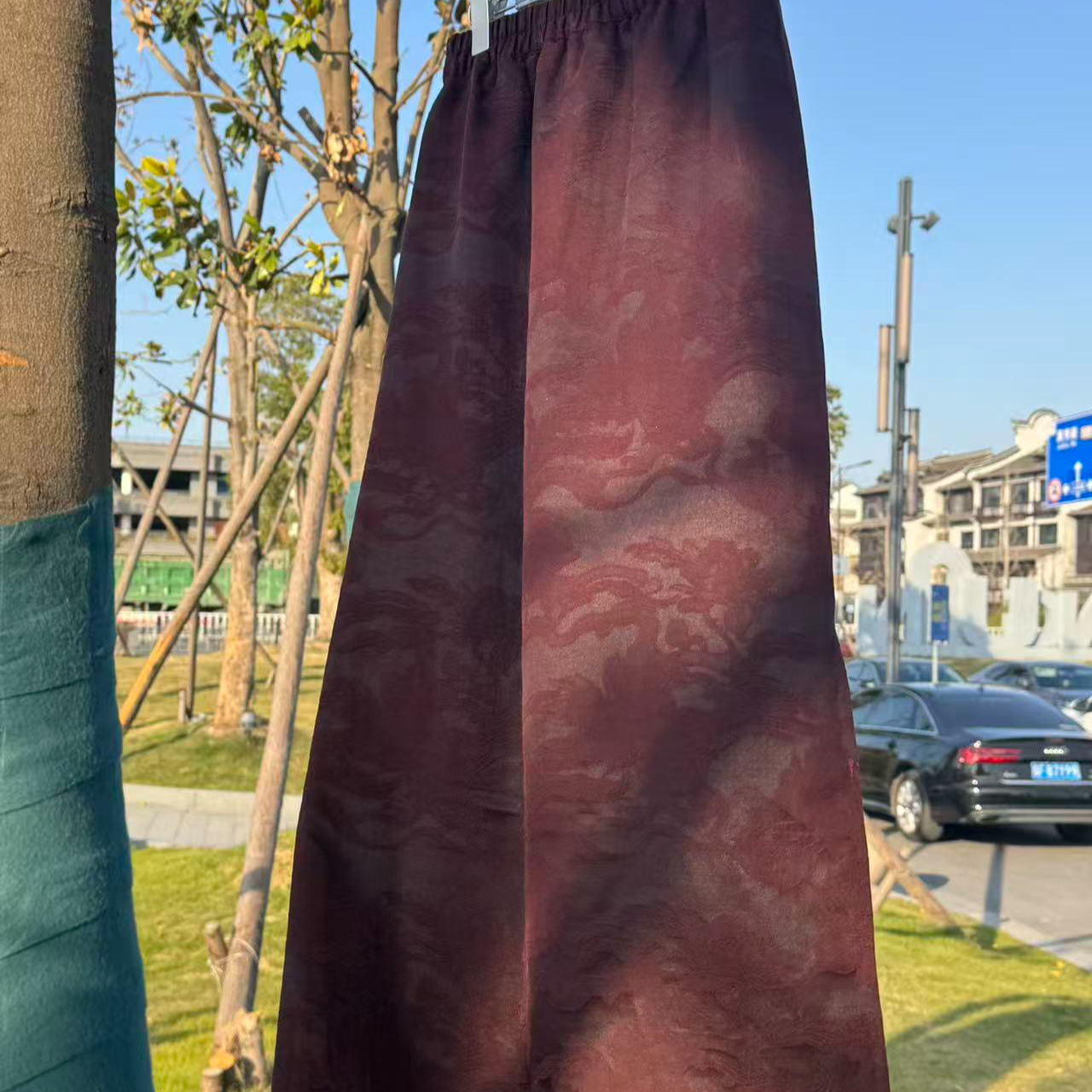 100%桑蚕丝！蚕蛹绸中国红新年半裙