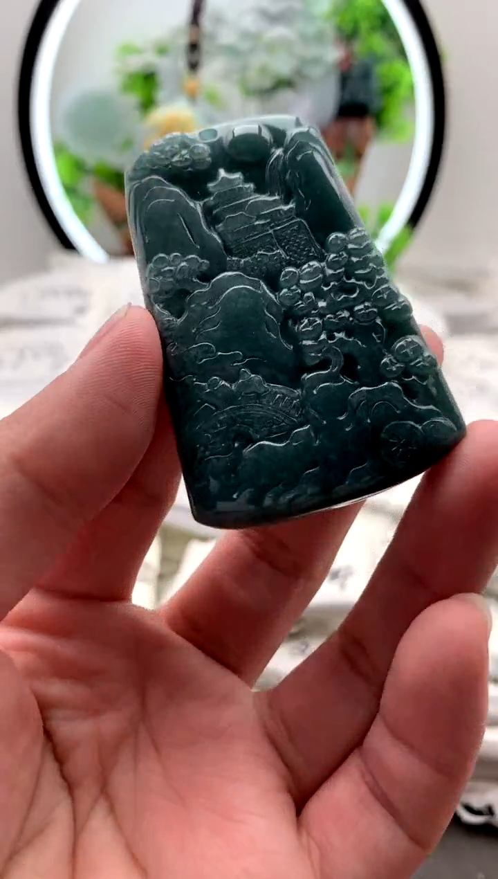 【闪购商品】翡翠颈饰未镶嵌山水牌【品质一般能接受再拍】