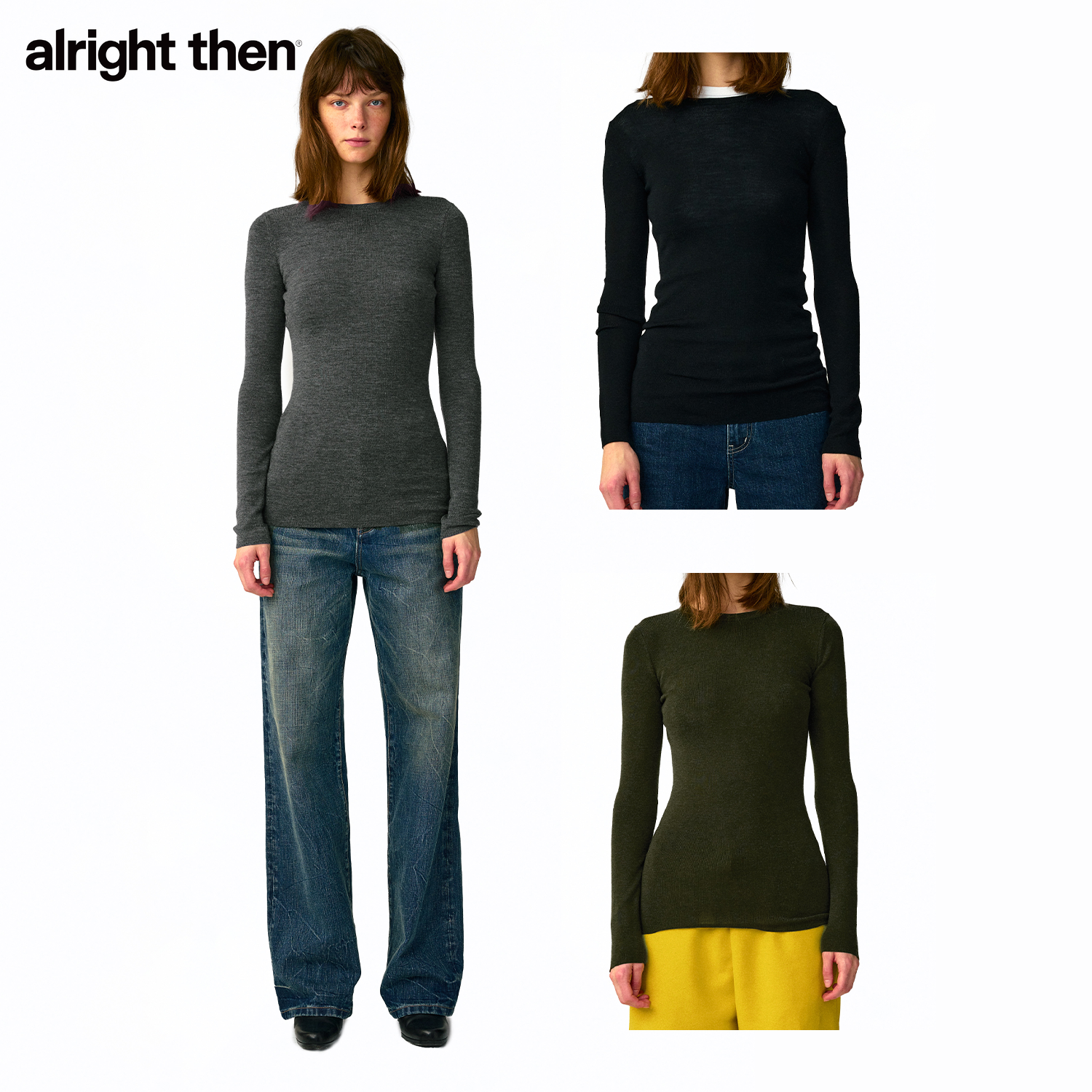 alright then100%绵羊毛修身正肩圆领套头毛织衫