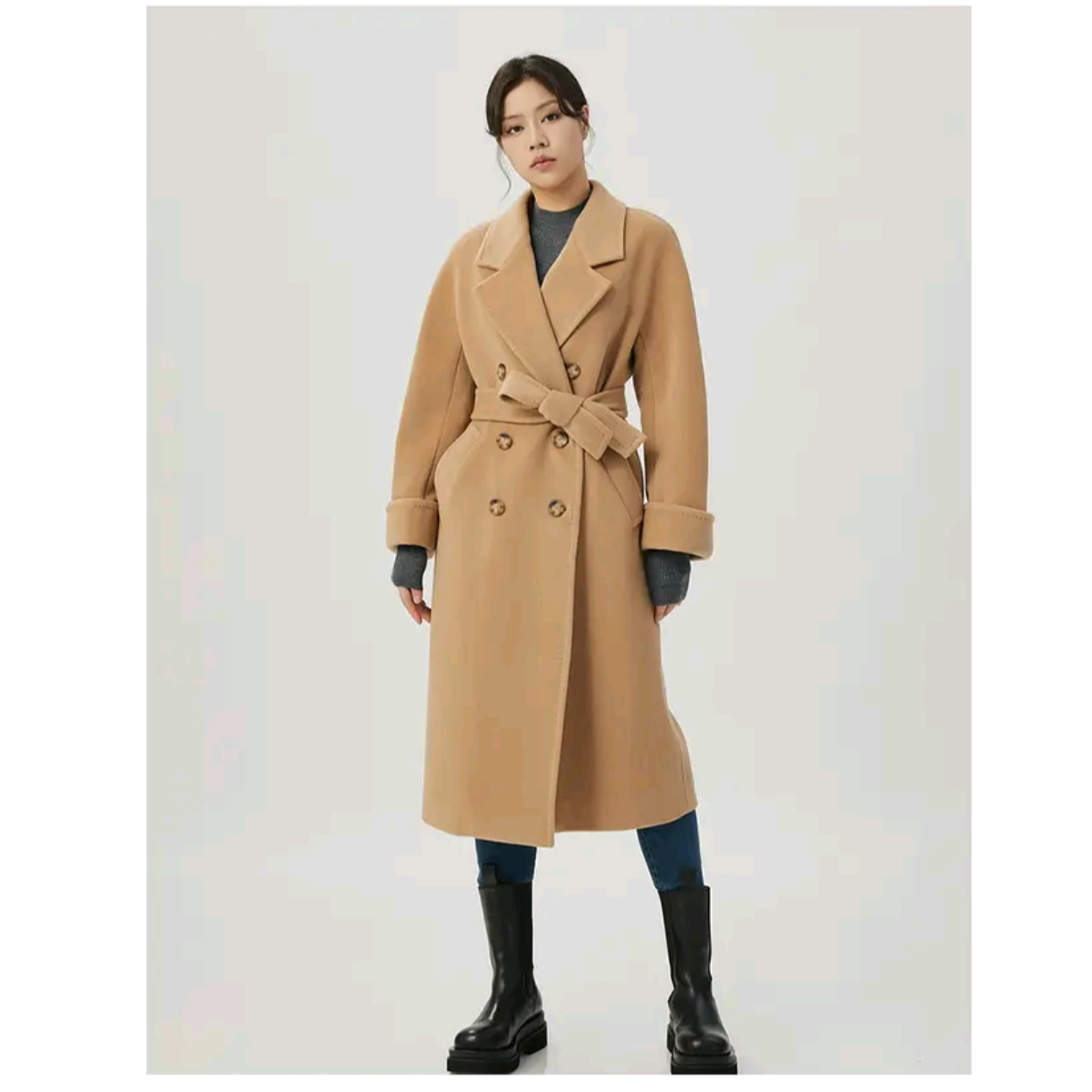 AMASS/阿玛施新款秋冬气质雅丹风中长款毛呢大衣附腰带   5400861