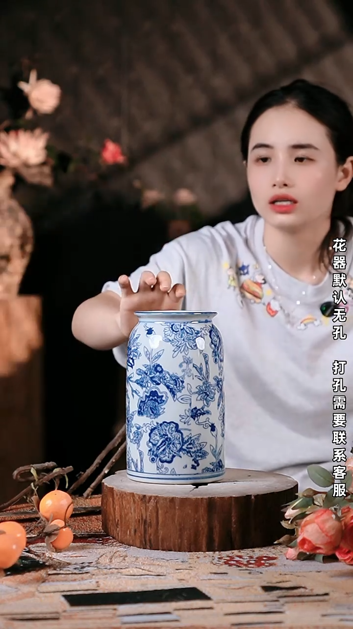 摆件景德镇高温陶瓷花器10*20