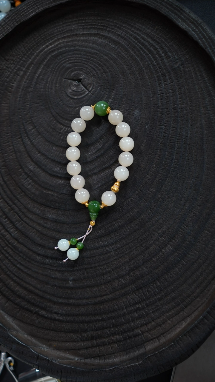 手链未镶嵌和田玉白玉藕粉18k金设计单圈12mm