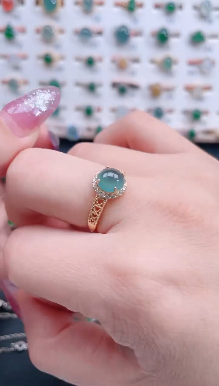 银S925镶嵌戒指翡翠天然翡翠