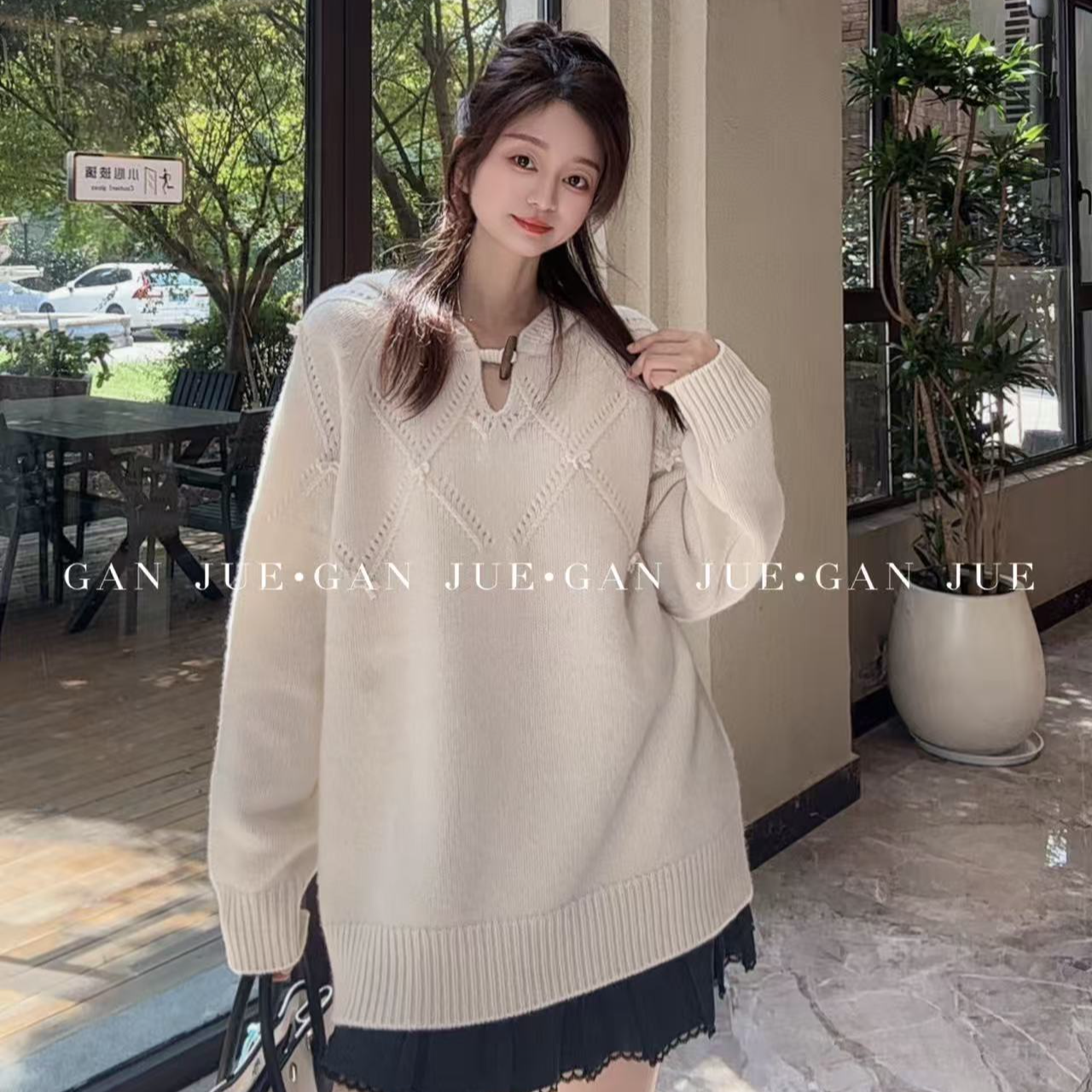 OZE设计师品牌高定系列套头连帽羊绒衫