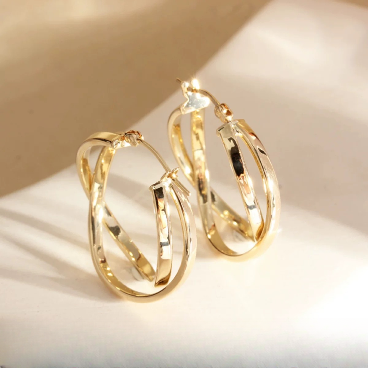 裕辉 18K金双环交叉耳圈 高级大气百搭25mm
