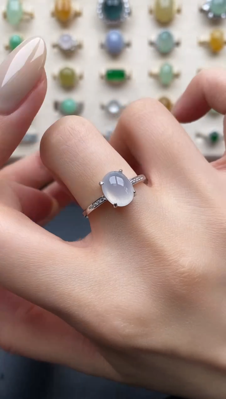 银S925镶嵌戒指翡翠一物一证一礼盒