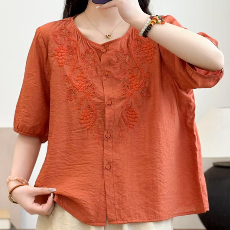 8685新款夏季文艺气质减龄重磅绣花优雅衬衫QZ