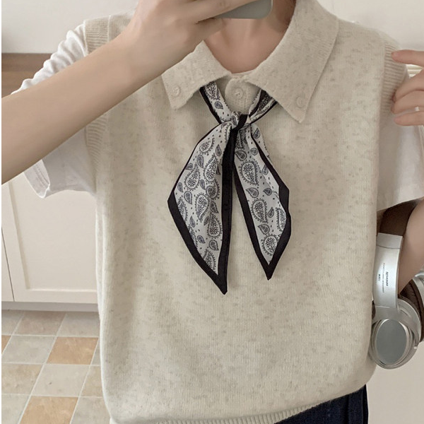 蝴蝶结叠穿毛衣马甲背心女2025春秋新款时尚洋气方领短款针织上衣