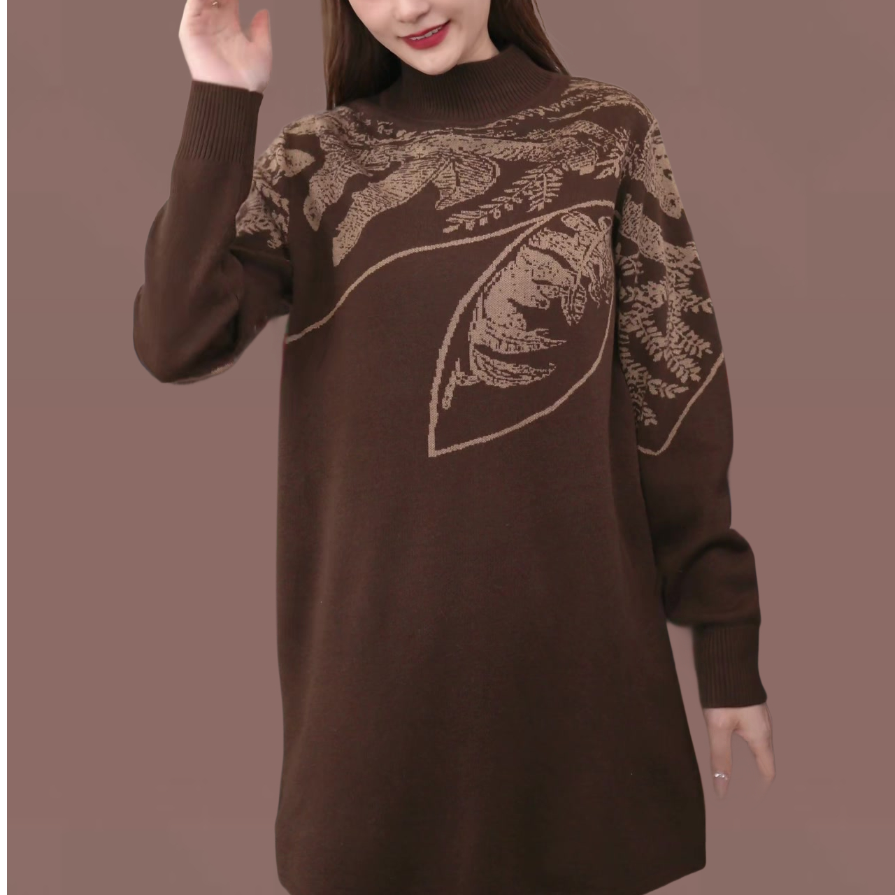 160号秋冬新款女士针织中长款遮肉打底上衣洋气