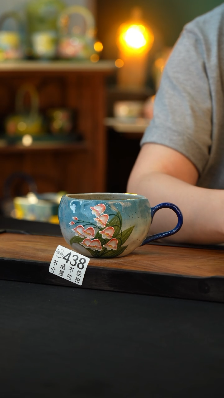 杯手绘心瓷陶瓷浮力微瑕介意勿拍