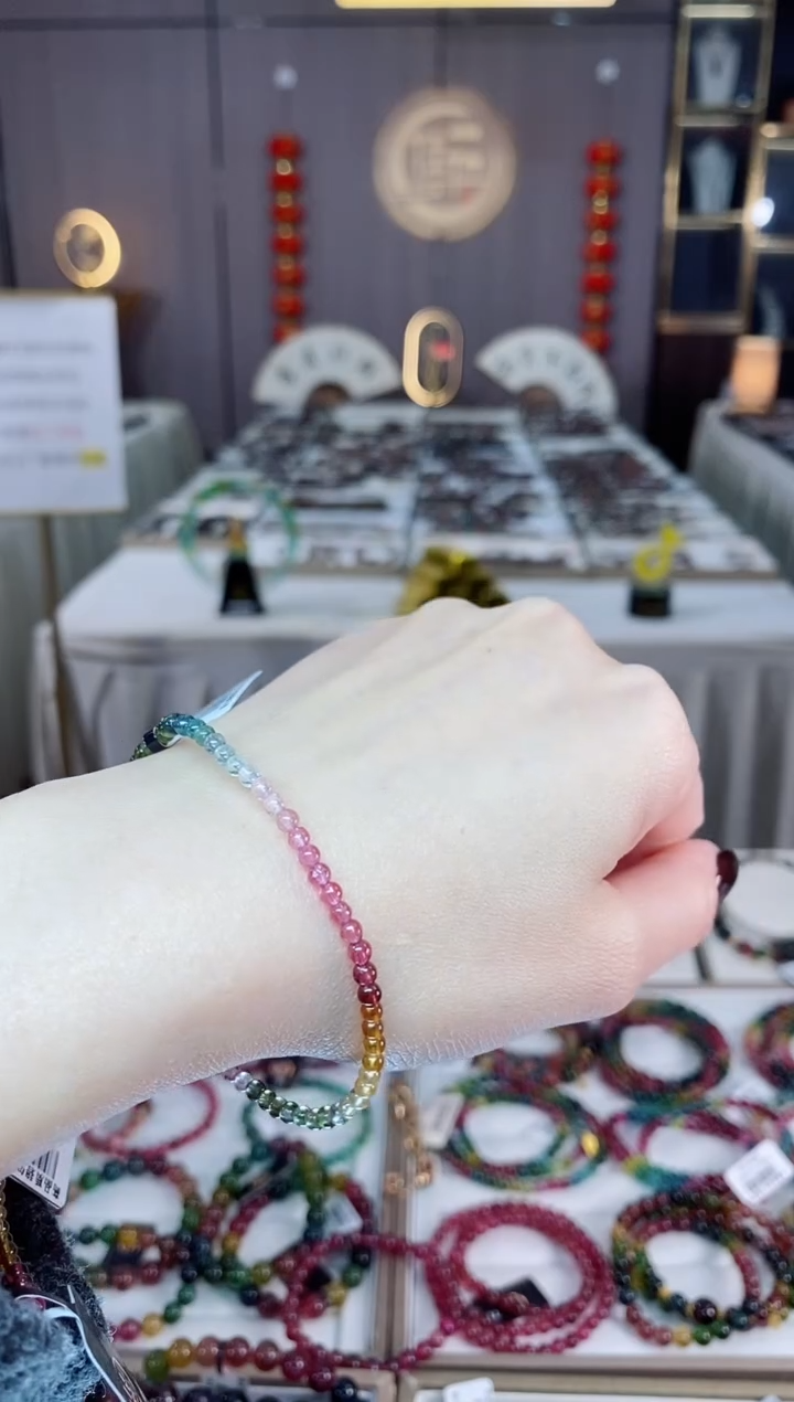 未镶嵌老矿碧玺色标彩虹净体单圈手串3mm+碧玺dan多样性发货一条