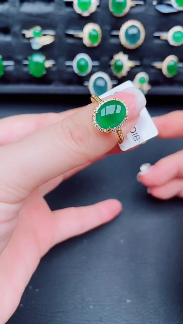 翡翠戒指银S925镶嵌天然a货翡翠421