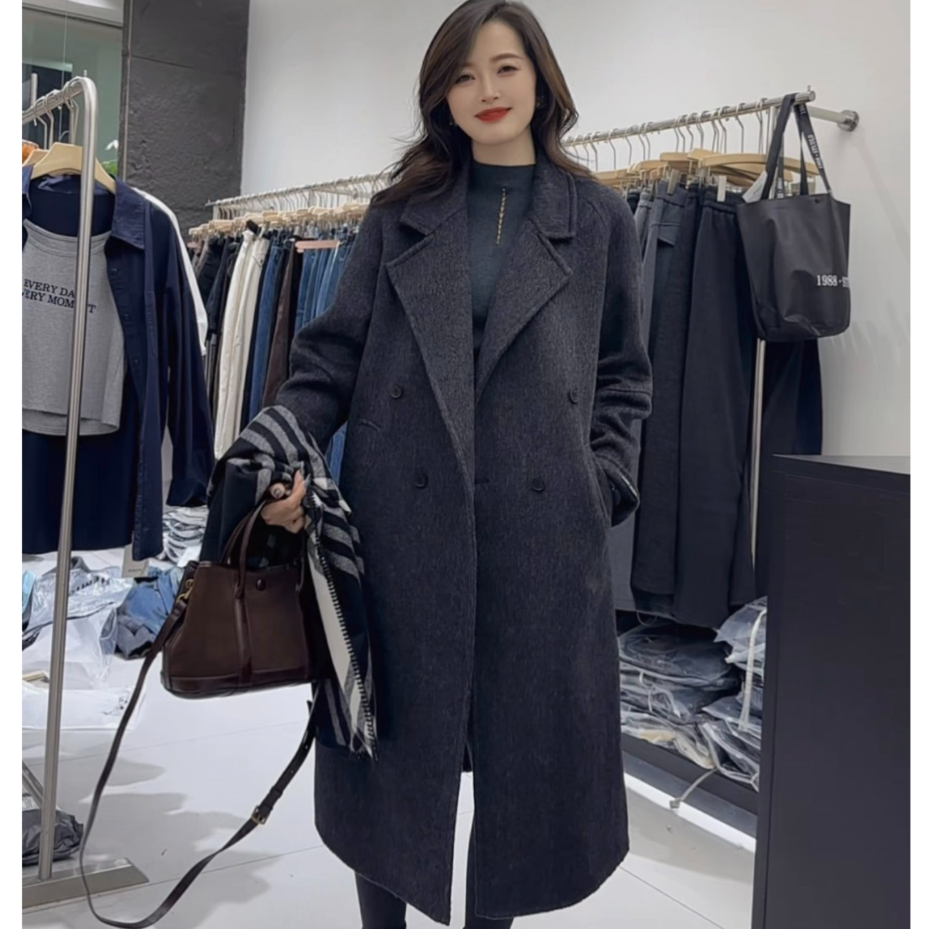 1988 STUDIO•【100羊毛】韩系大牌长款双面羊绒大衣（衣长103左右）