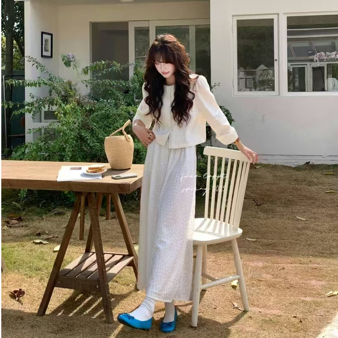 连衣裙薄款成人休闲裙子厚款O型复古套装高腰半身裙温柔常规