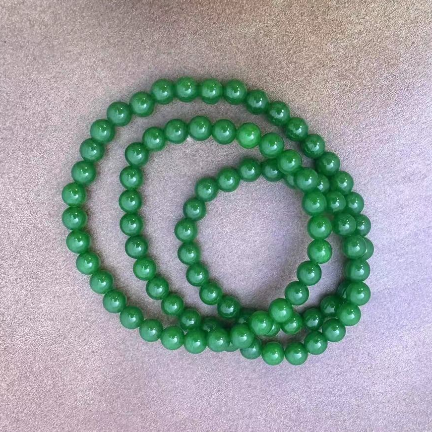 天然玉石 150 缅甸冰辣绿 缅料正阳绿三圈6mm
