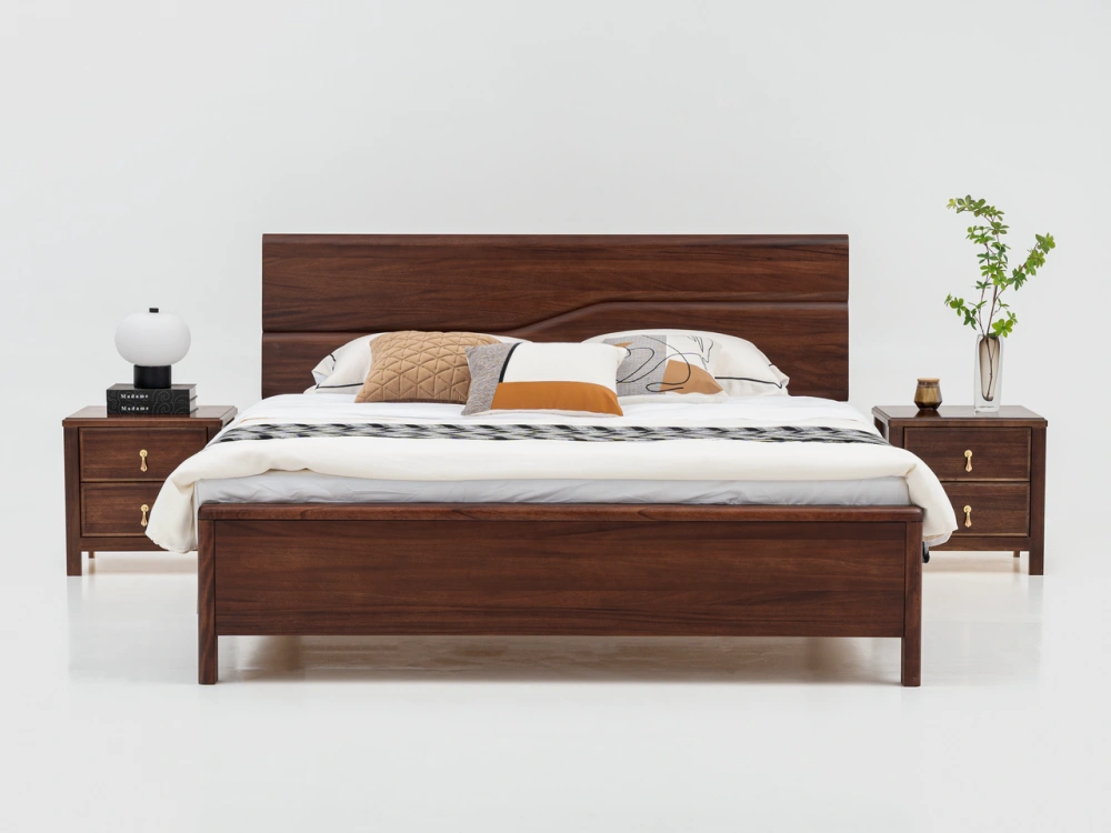 新中式黑胡桃木1.5米次卧床1.8米双人高箱储物床全实木简约婚床