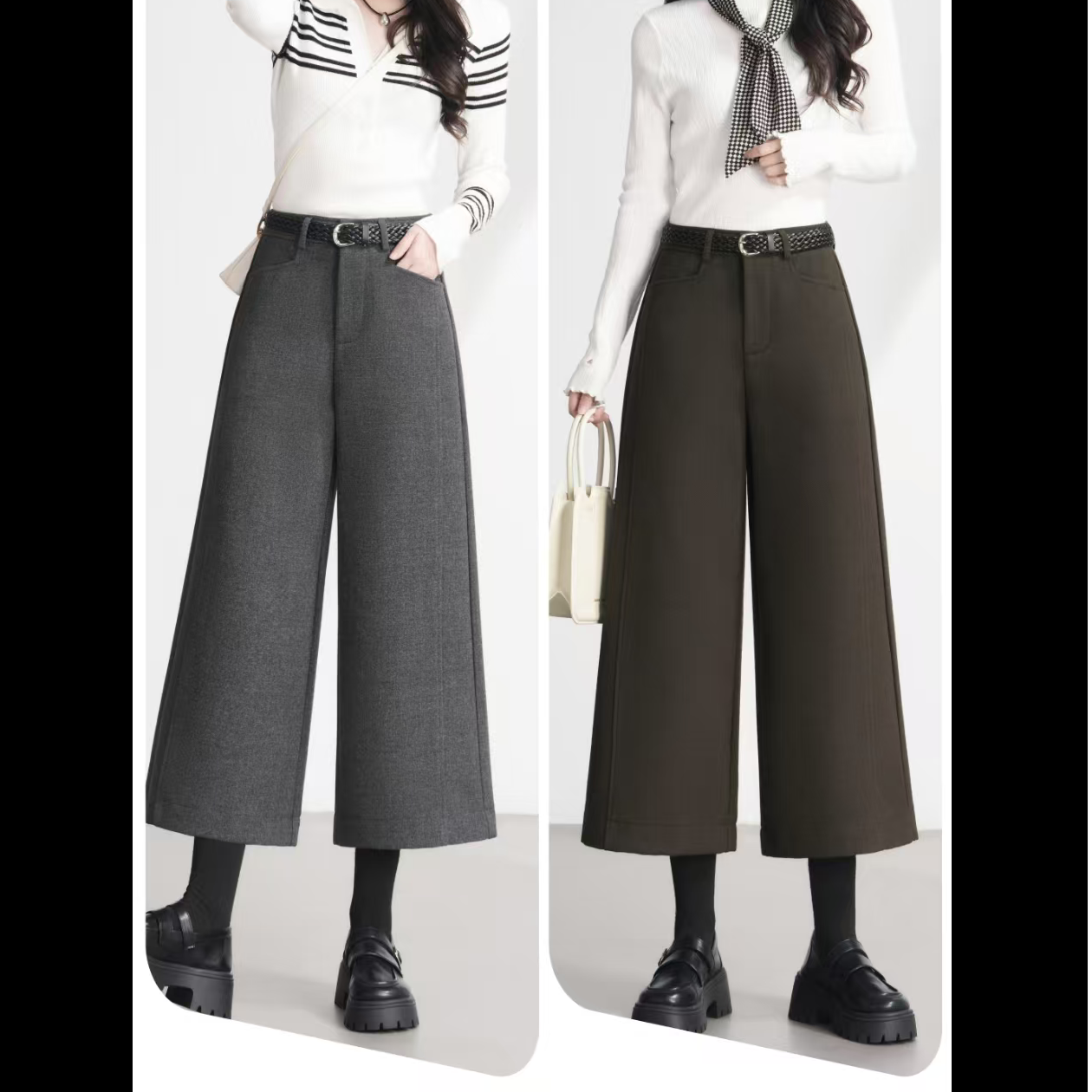 8829#(裤长82左右）加绒加厚阔腿裤女八分裤爆款2025新冬毛呢靴裤