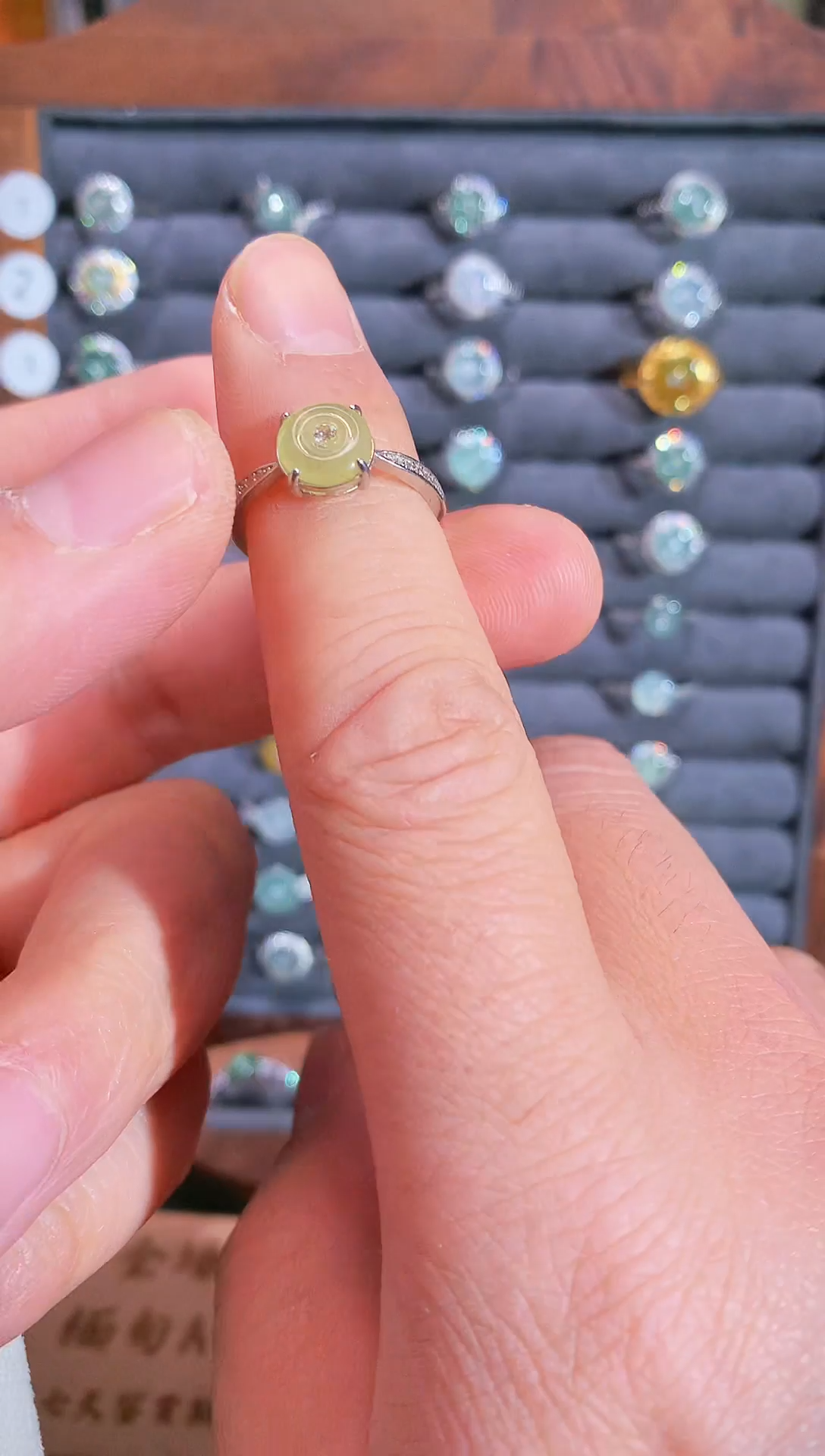 银S925镶嵌戒指翡翠S925银镶翡翠平安扣女饰品