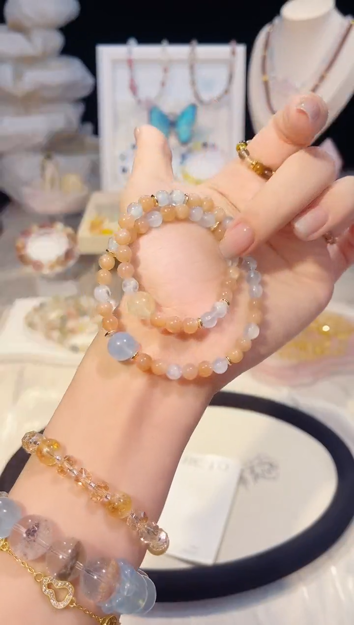 未镶嵌手串水晶双圈海蓝宝太阳石