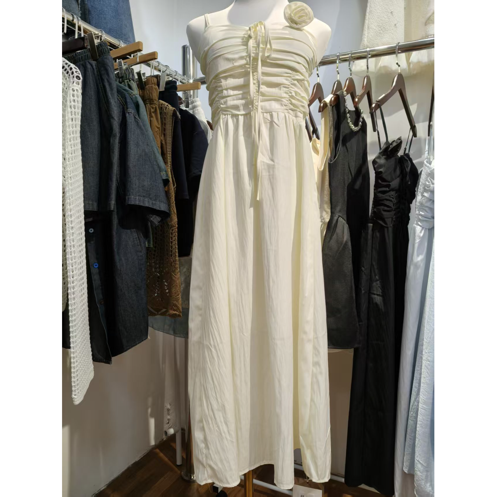 高腰吊带款长款修身夏季连衣裙舒适吊带收腰长裙