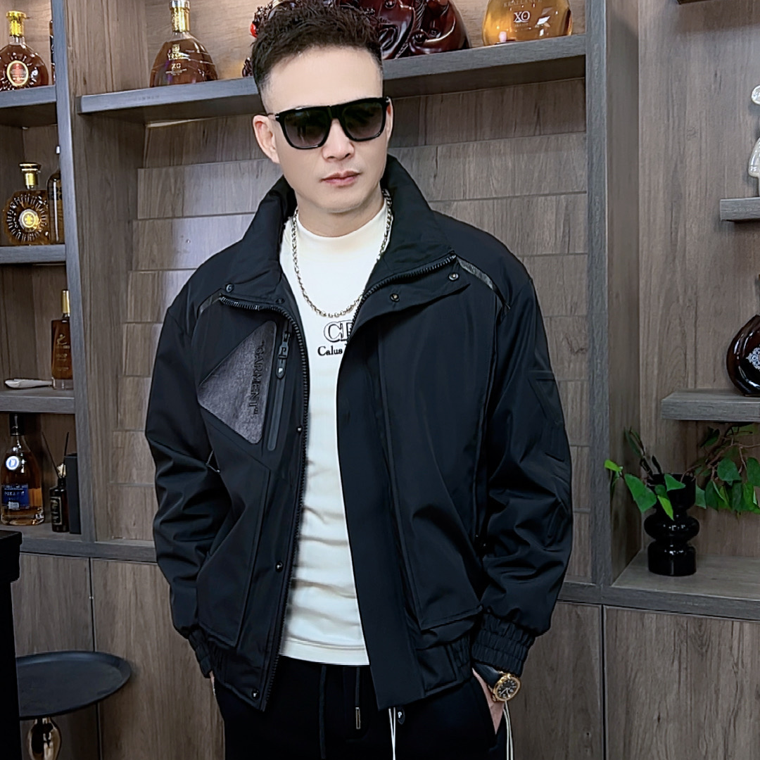 欧品时尚高端男士2025秋冬新款真皮拼接轻奢潮牌羽绒服8903