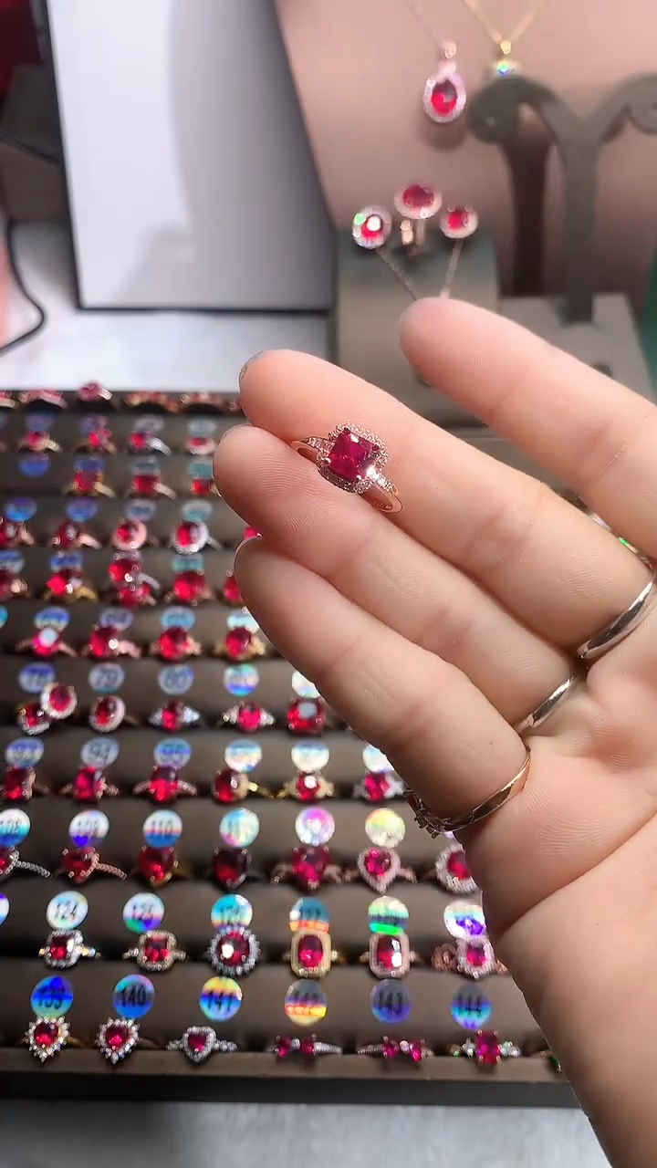 【闪购商品】红宝石戒指银S925镶嵌玫瑰金6