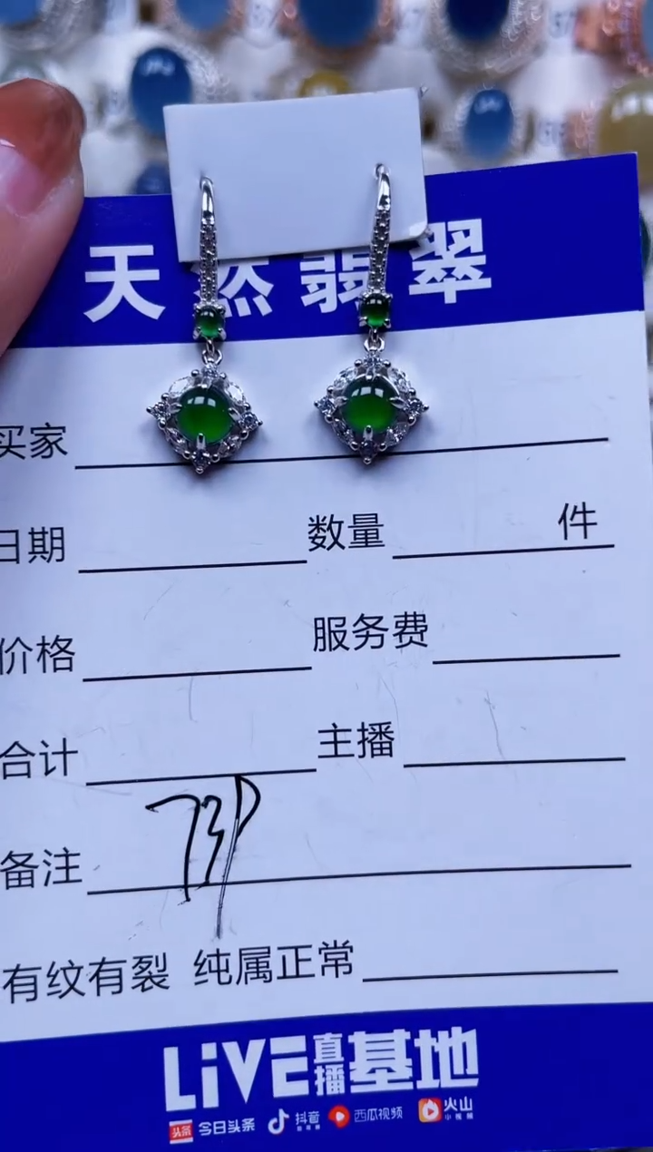 银S925镶嵌翡翠耳饰739