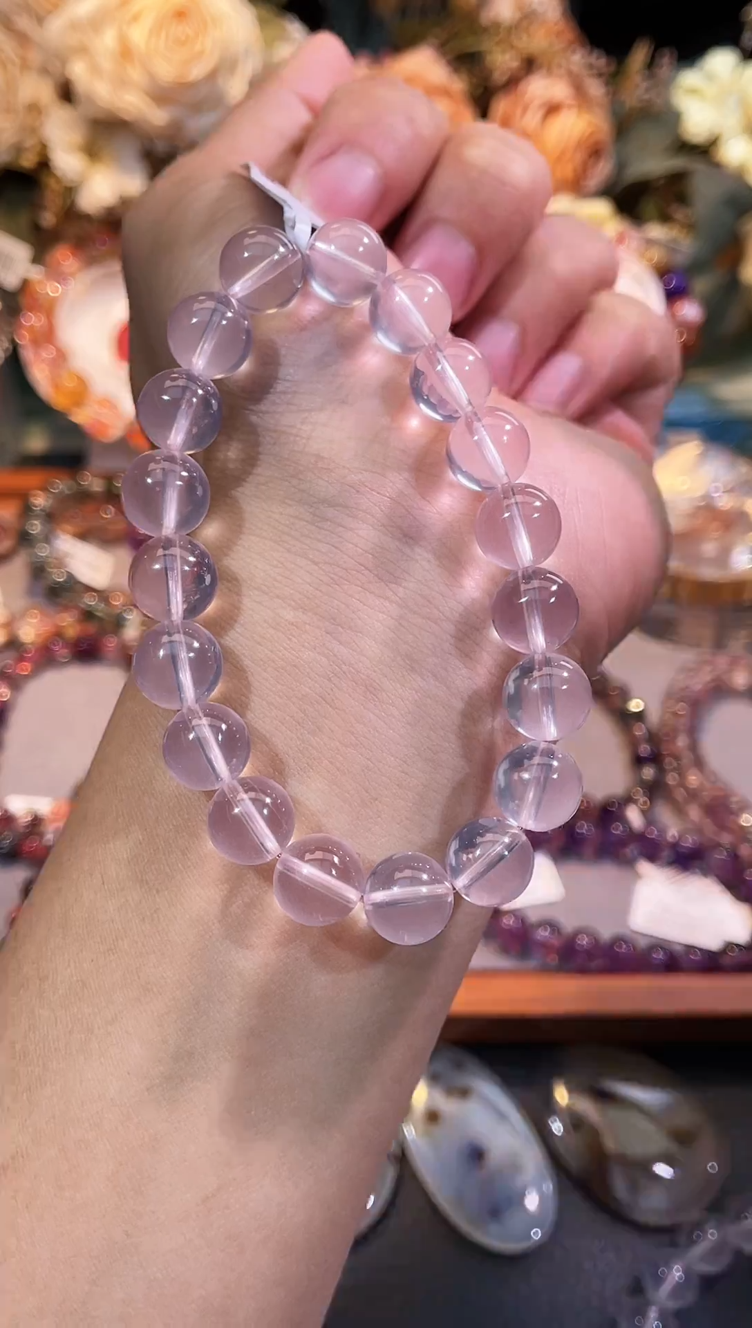 未镶嵌手链芙蓉石莫桑比克粉水晶10m+