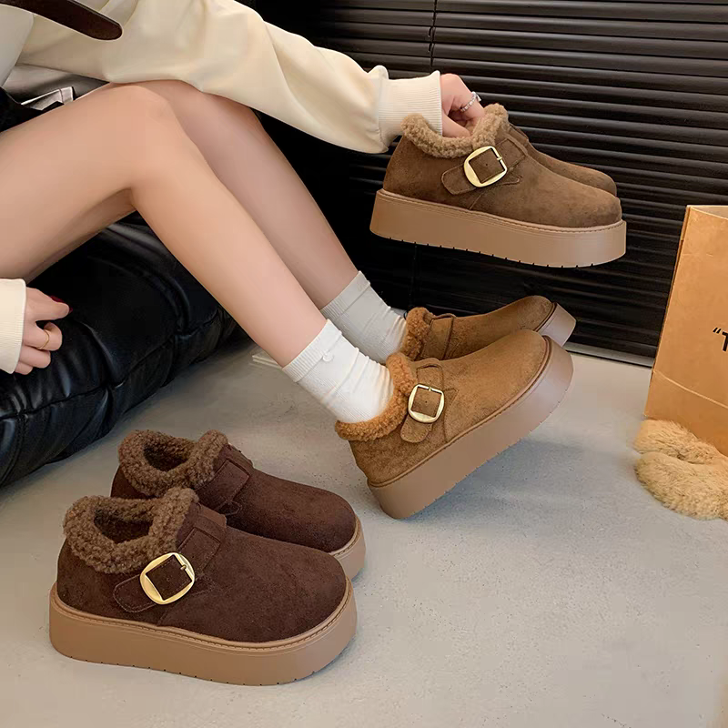 松糕厚底4厘米增高毛圈加绒保暖博肯鞋女2025冬季爆款一脚蹬棉鞋