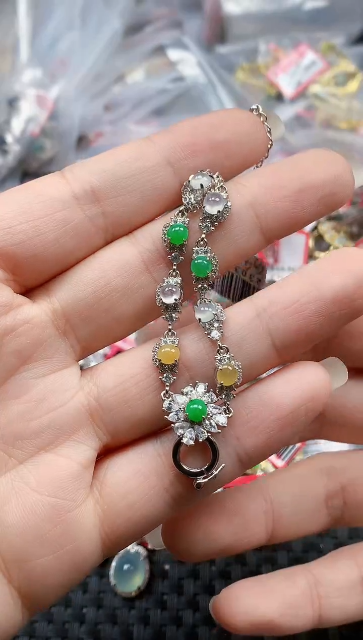 银S925镶嵌戒指翡翠天然A货缅甸翡翠