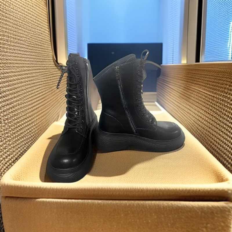 女靴时尚百搭牛皮皮靴真皮复古