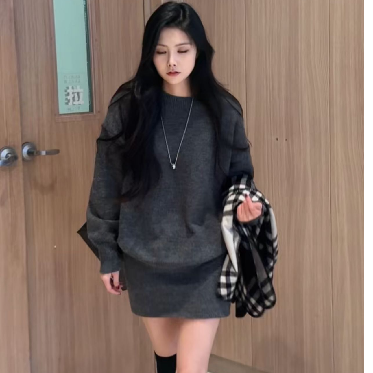 慵懒风毛衣两件套女秋冬套装休闲显瘦宽松套头针织衫高腰半身裙