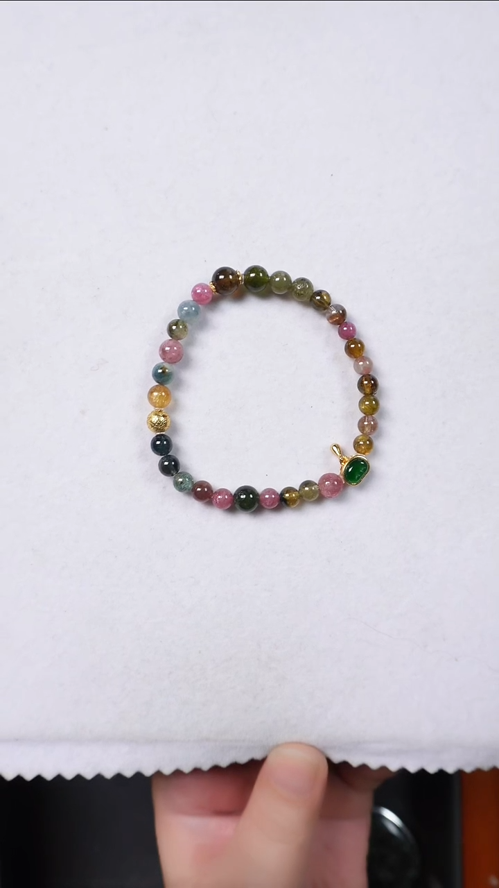 银S925镶嵌手链碧玺设计款手串