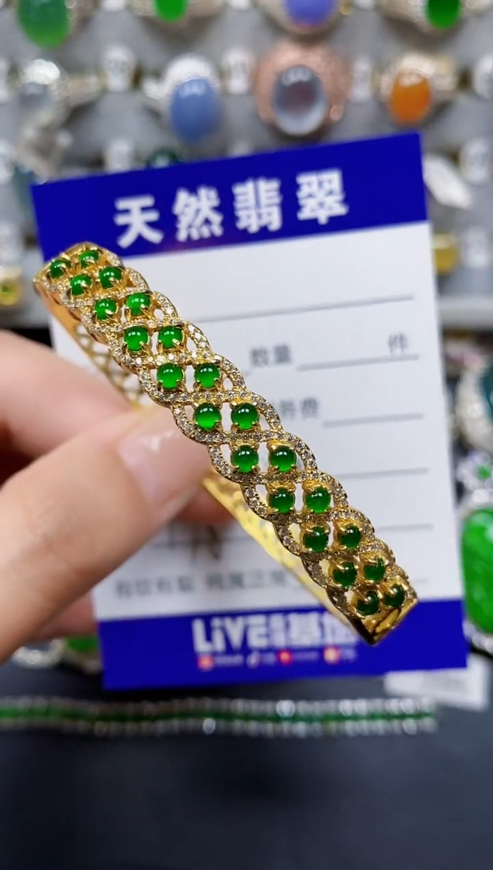 翡翠手镯银S925镶嵌178