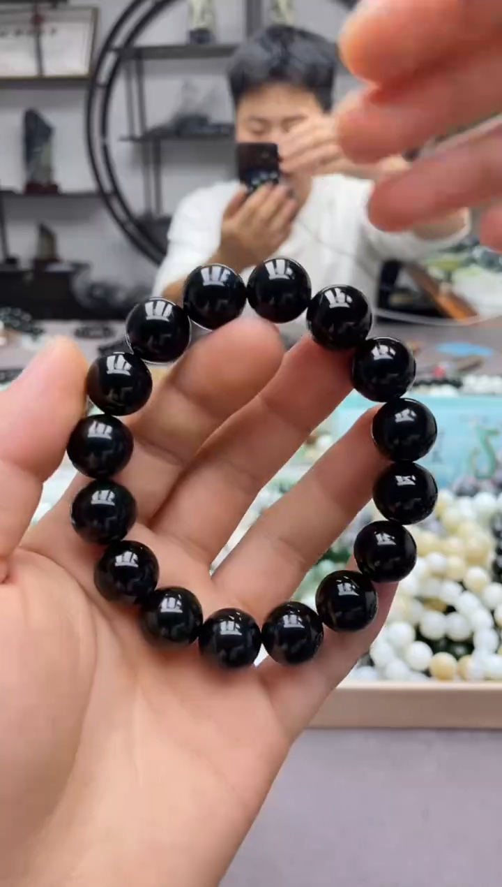未镶嵌手串和田玉新疆塔县黑青14圆珠