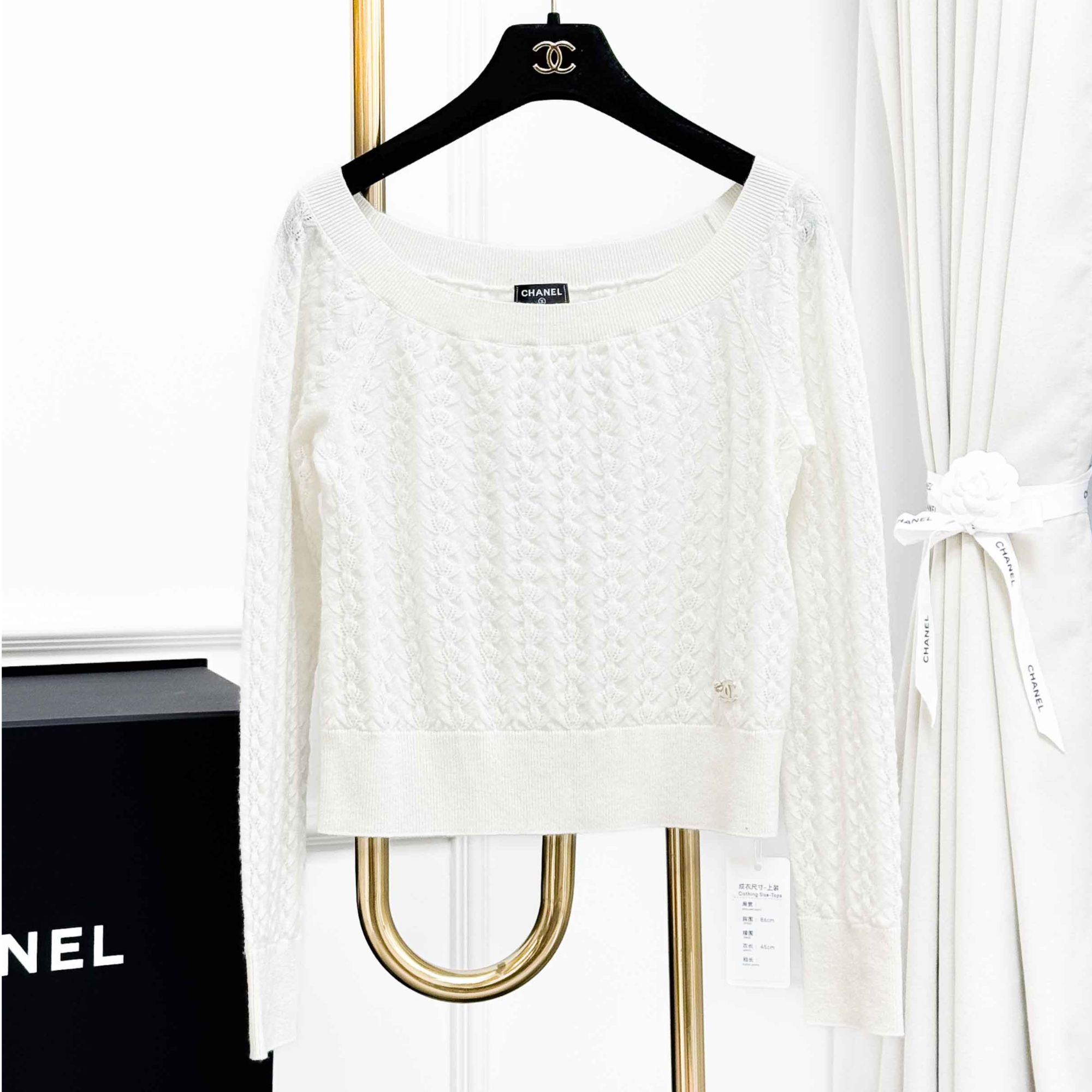 99新 Chanel/香奈儿 34码 白色 长袖 短款 针织 上衣 