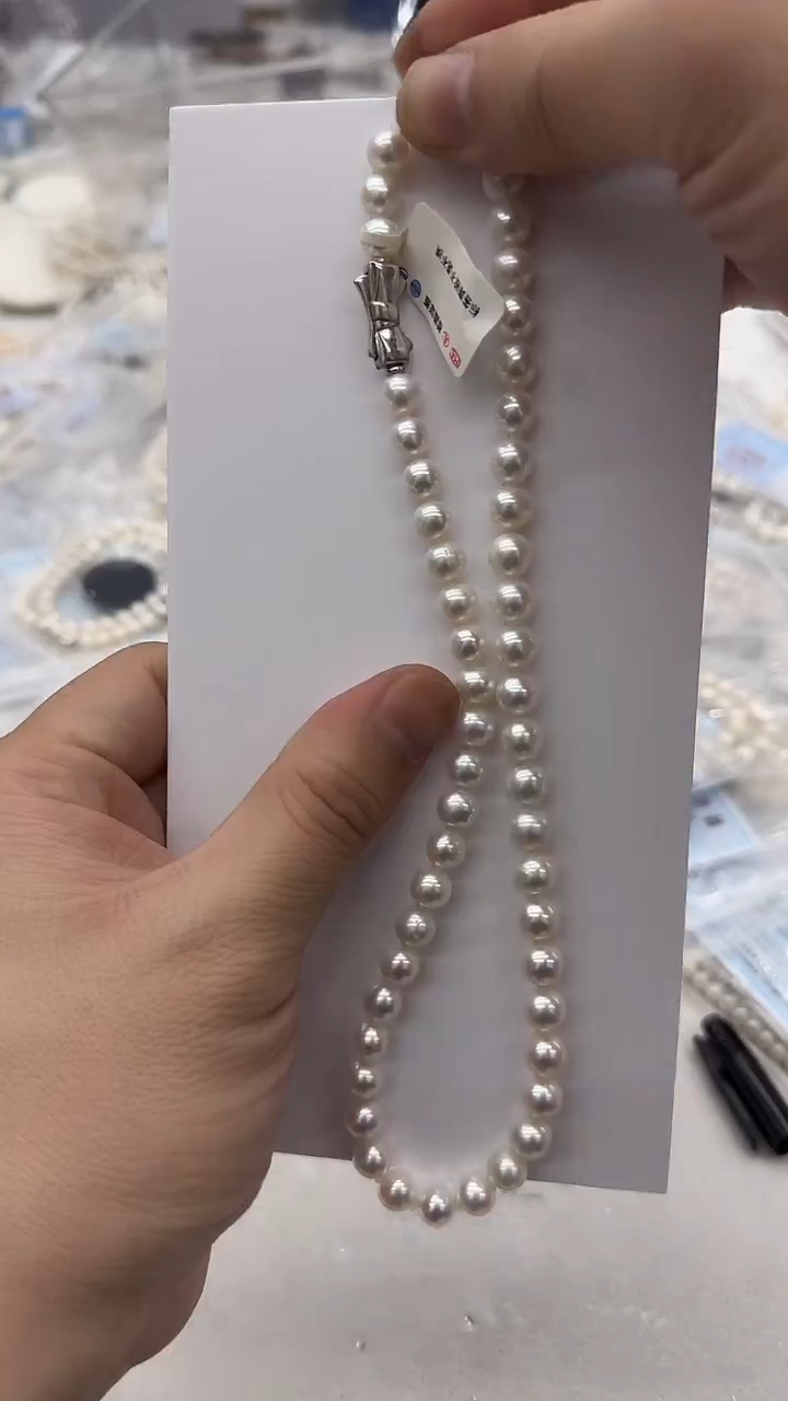 项链银S925镶嵌淡水珍珠8mm 蝴蝶结-孤品