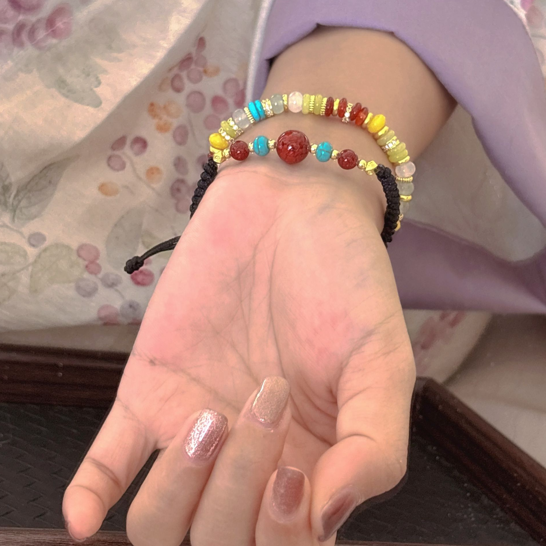 含辰砂工艺品【纳云集】朱砂手串晶体砂手链编制手绳黑新中式节日