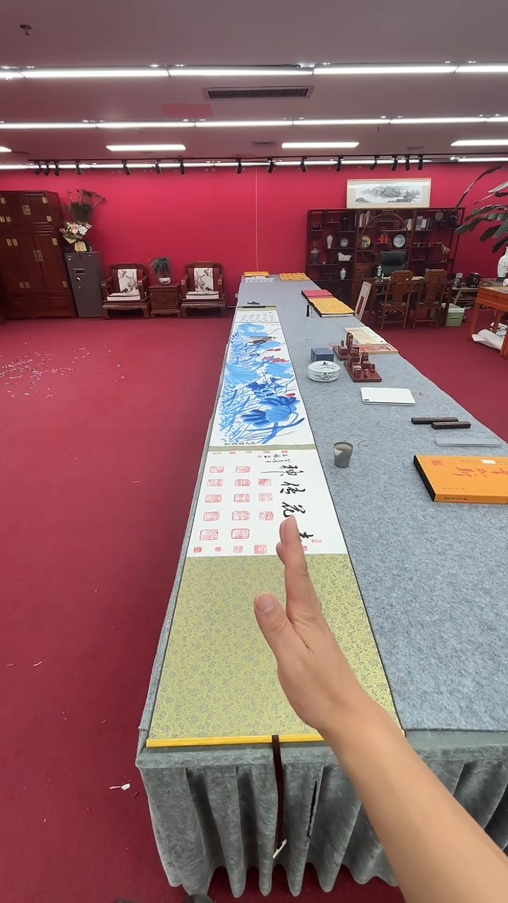 国画青花传神五米   