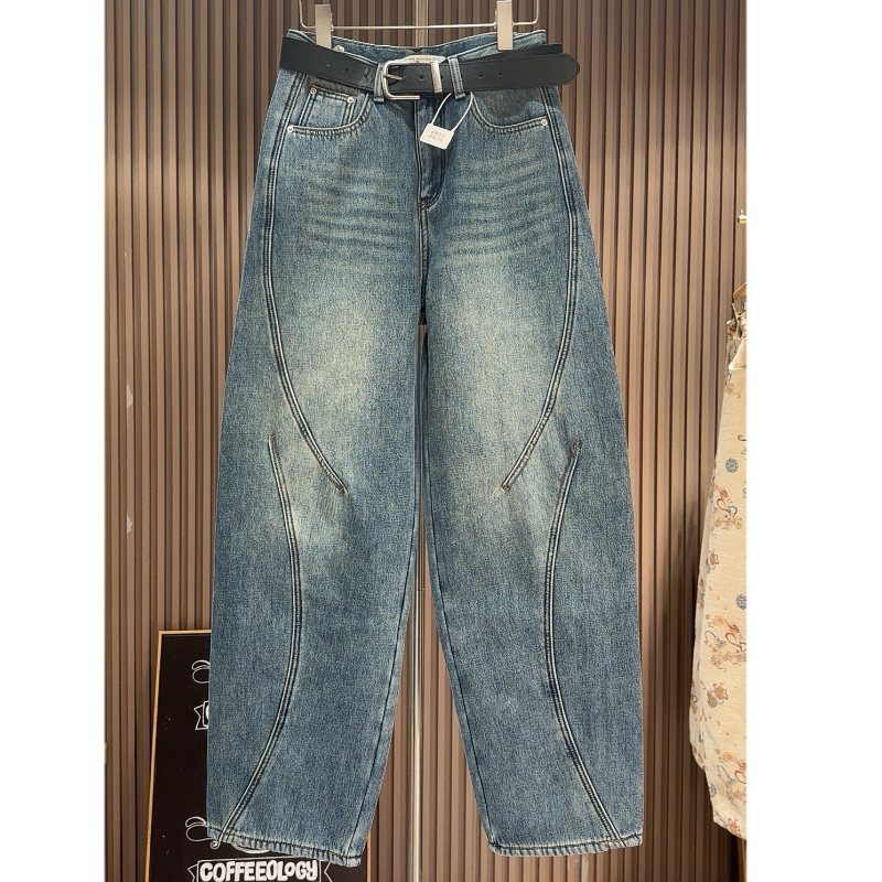 白浅浅原创设计加绒加厚卡通图案冬季新款牛仔裤女长裤